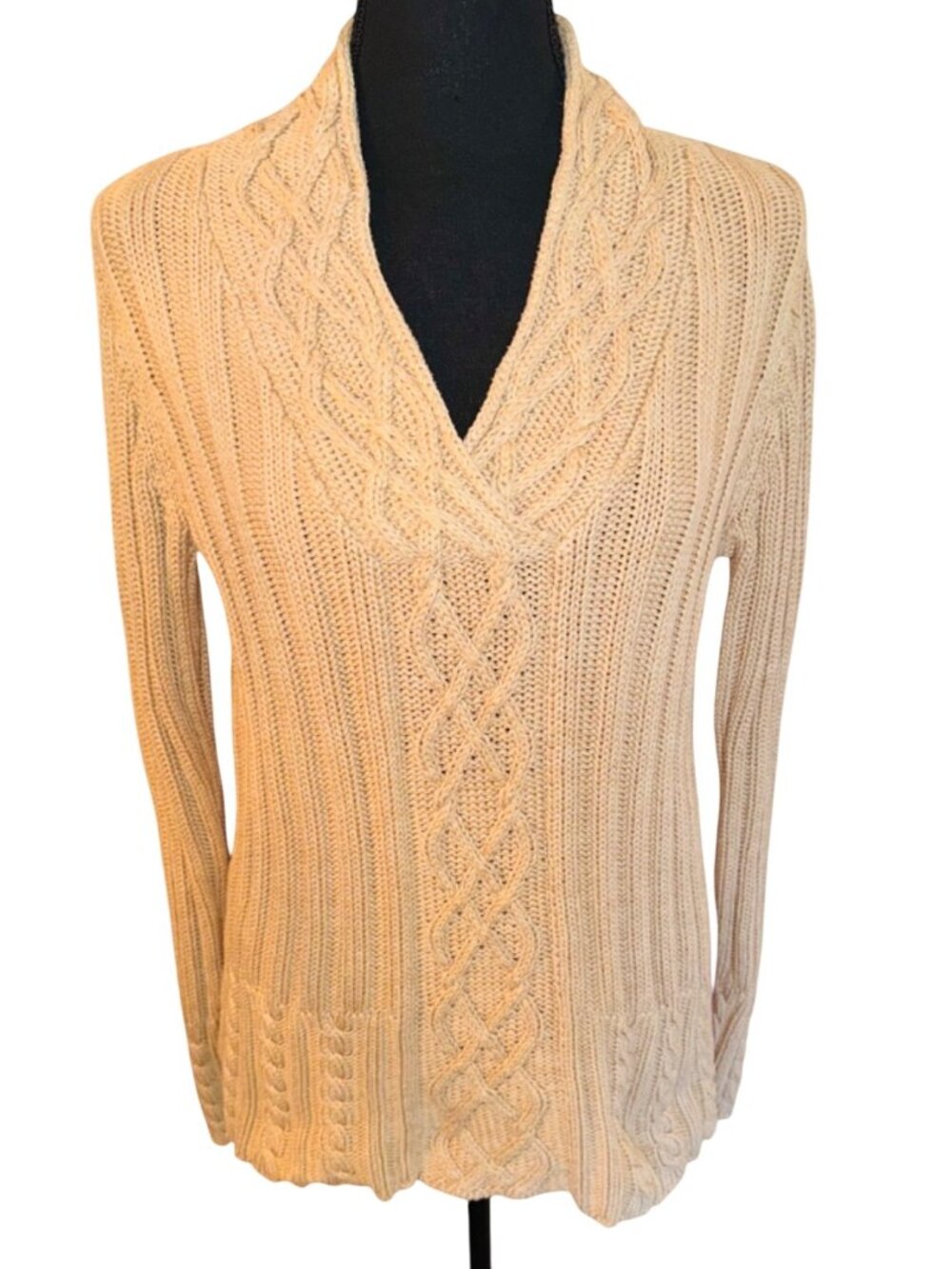 Vintage Jillian Nicole Tan Chunky Cable Knit Fisherman Sweater L Cotton Sustaina